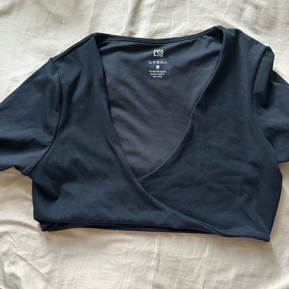 CSB Women's CROP Black Wrap Top